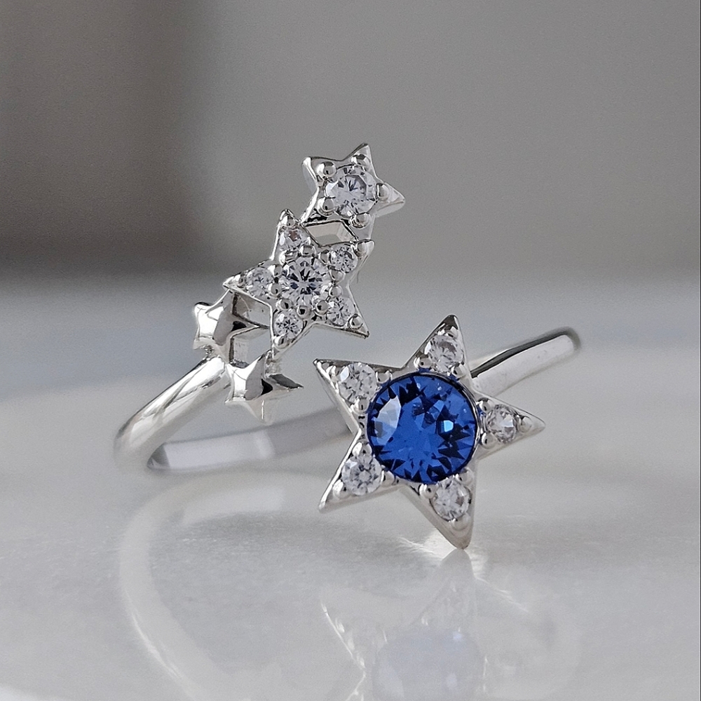 Star ring with Blue Swarovski Crystals, Charmed Aroma  Birthstone  Collection